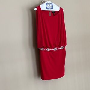 Perfect for the holidays Red Mini Dress with Embellished Waist